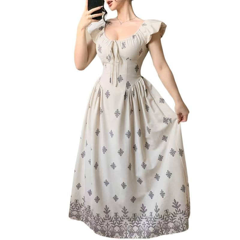 Damen Elegantes Maxikleid mit romantischem Rüschendesign und floralen Applikationen R&B