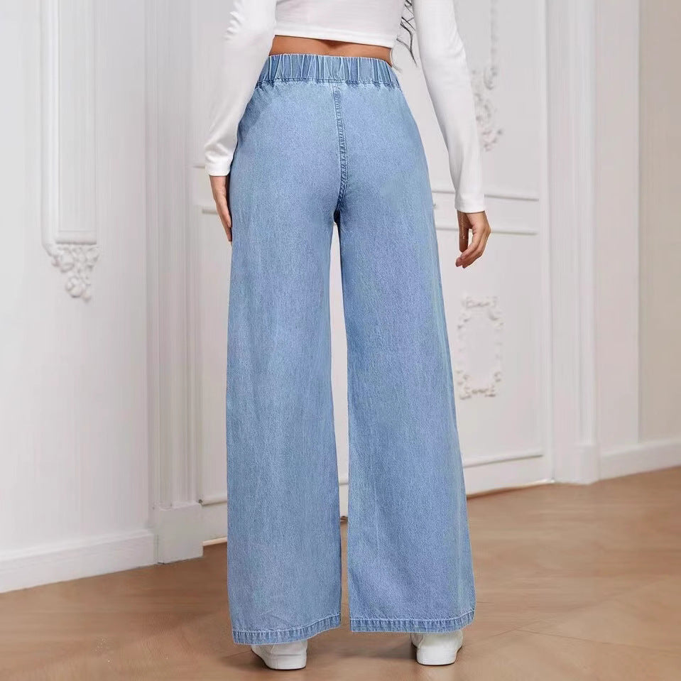 Damen Weite Denim-Hose mit elastischem Bund und lässigem Schnitt R&B