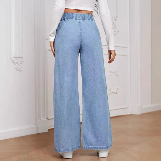 Damen Weite Denim-Hose mit elastischem Bund und lässigem Schnitt R&B