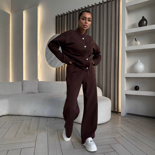 Damen elegantes und komfortables Freizeit-Set mit Knopfleiste und weitem Schnitt R&B
