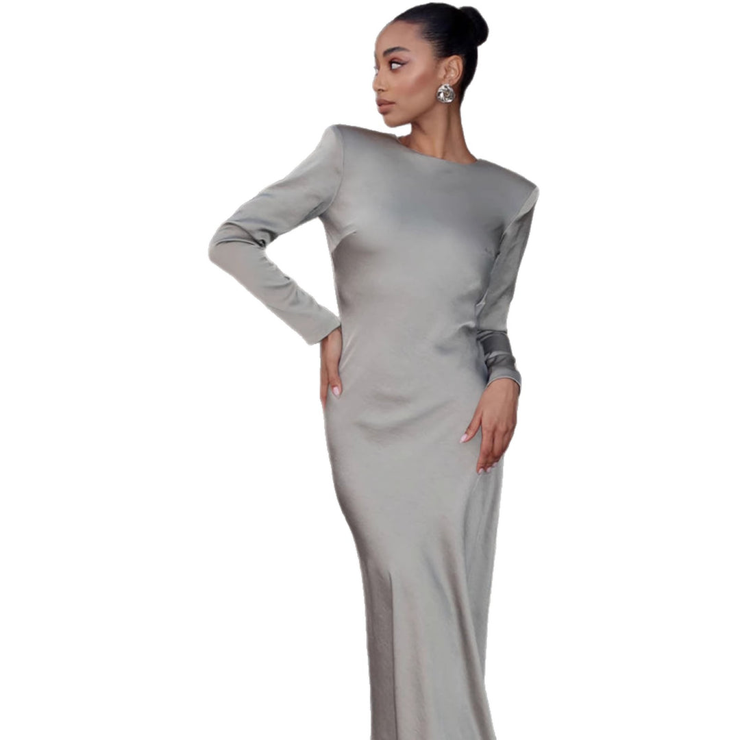 Damen Elegantes Langarmkleid mit glänzendem Satin-Obermaterial und figurbetonter Silhouette R&B