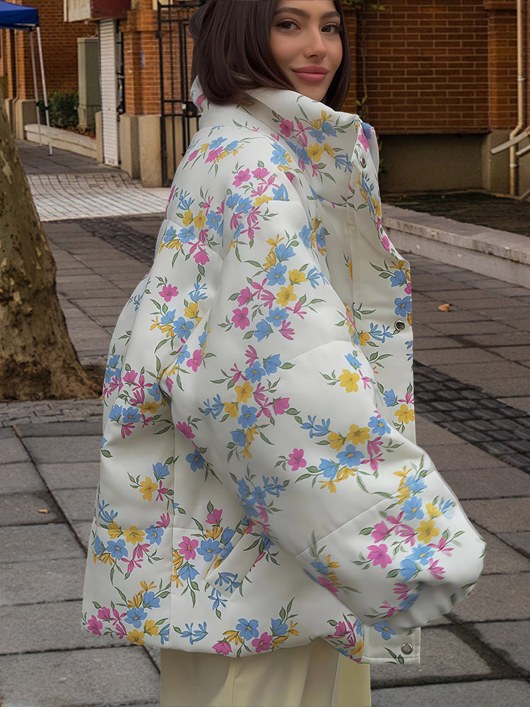 Damen Blumenmuster Übergröße Daunenjacke R&B