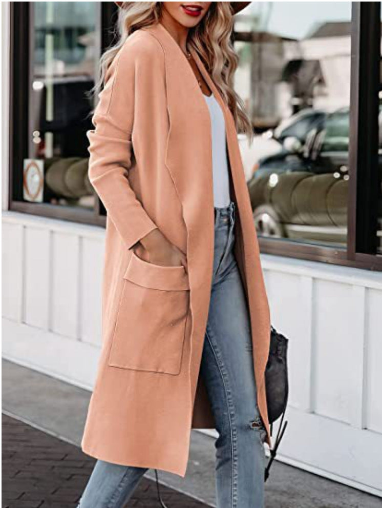 Damen lässiger Cardigan mit langen Ärmeln und praktischen Taschen R&B