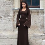 Damen Maxikleid mit ausgestellten Ärmeln und gerafftem Oberteil R&B