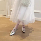 Damen Ballerina-Schuhe mit hochwertigem Metallic-Obermaterial und charmantem Schleifendetail