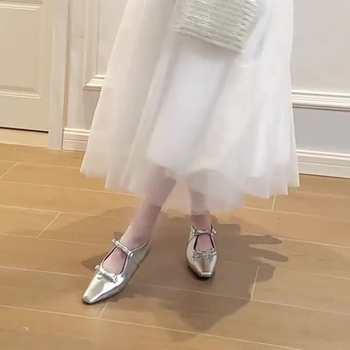 Damen Ballerina-Schuhe mit hochwertigem Metallic-Obermaterial und charmantem Schleifendetail