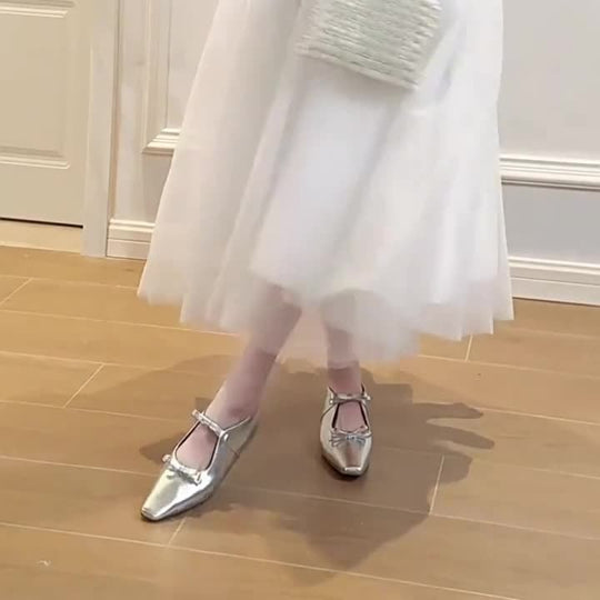 Damen Ballerina-Schuhe mit hochwertigem Metallic-Obermaterial und charmantem Schleifendetail R&B