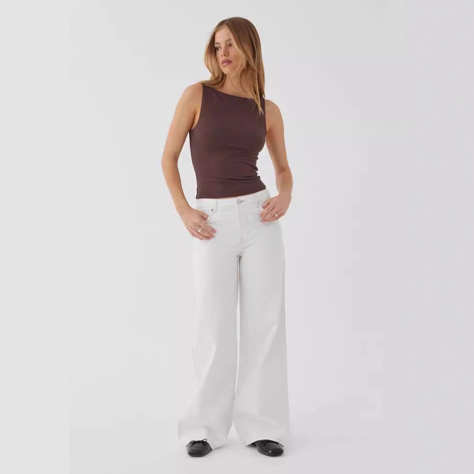 Damen Weite Denim-Jeans mit hohem Bund