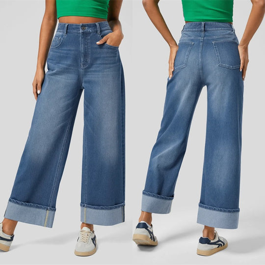 Damen Weit geschnittene Jeans mit ausgefallenem Saum R&B