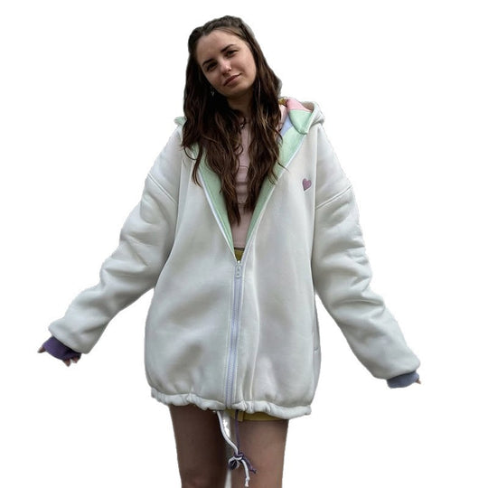 Damen Oversized Kapuzenjacke mit farbenfrohem Wellenmuster R&B