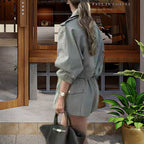Damen Modische Trenchcoat-Jacke mit voluminösen Ärmeln und Gürtel R&B
