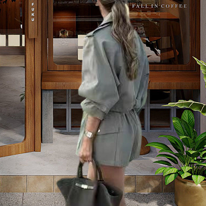Damen Modische Trenchcoat-Jacke mit voluminösen Ärmeln und Gürtel R&B