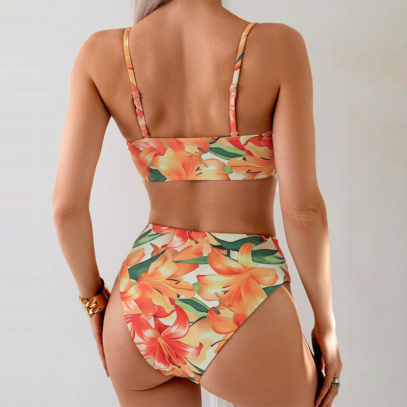 Damen Hochtailliertes Floral-Bikini-Set mit Knoten-Details R&B