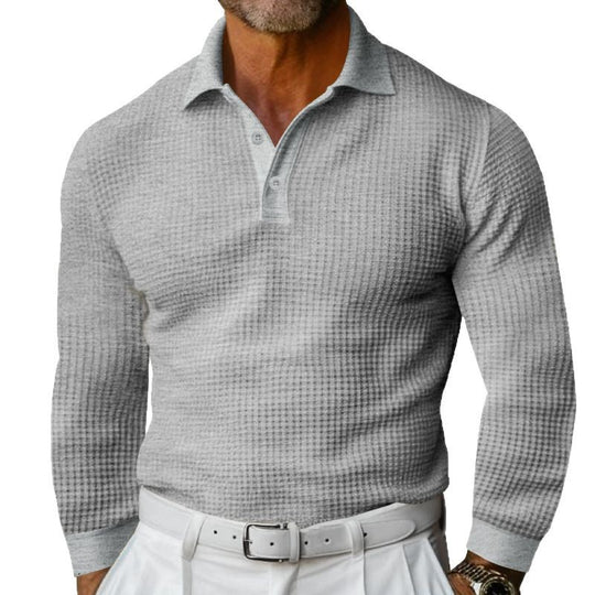 Herren Langarm Polohemd mit strukturiertem Design und klassischem Kragen R&B