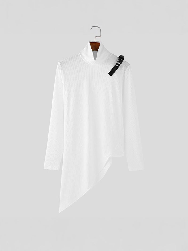 Damen nan asymmetrisches Longsleeve aus Feinstrick mit Stehkragen, diagonalem Saum und verstellbarem Schulterriemen R&B