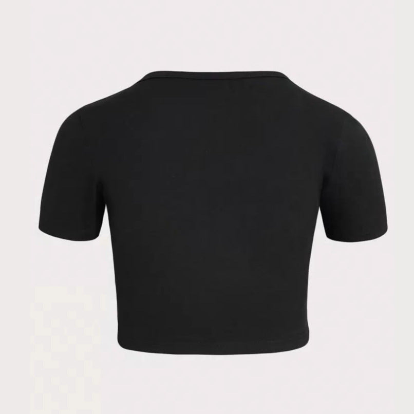 Damen Cropped T-Shirt mit kreativem Skelettdesign R&B