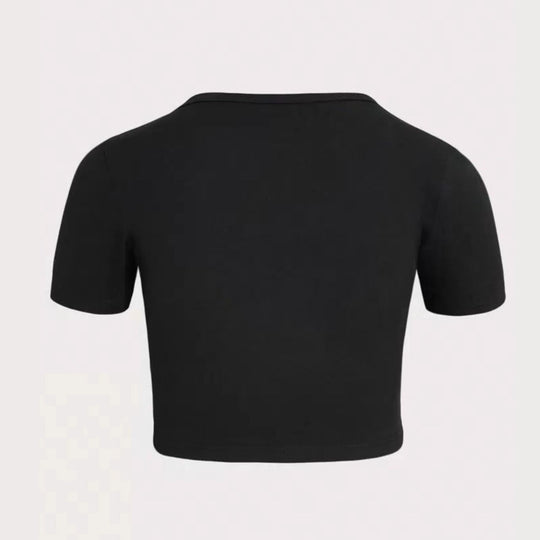 Damen Cropped T-Shirt mit kreativem Skelettdesign R&B