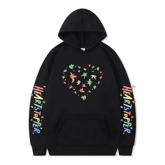 Damen Kapuzenpullover mit kreativem Herz- und Blattmotiv R&B
