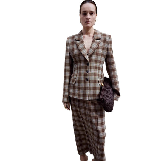 Damen Karierte Blazer- und Minirock-Kombination R&B
