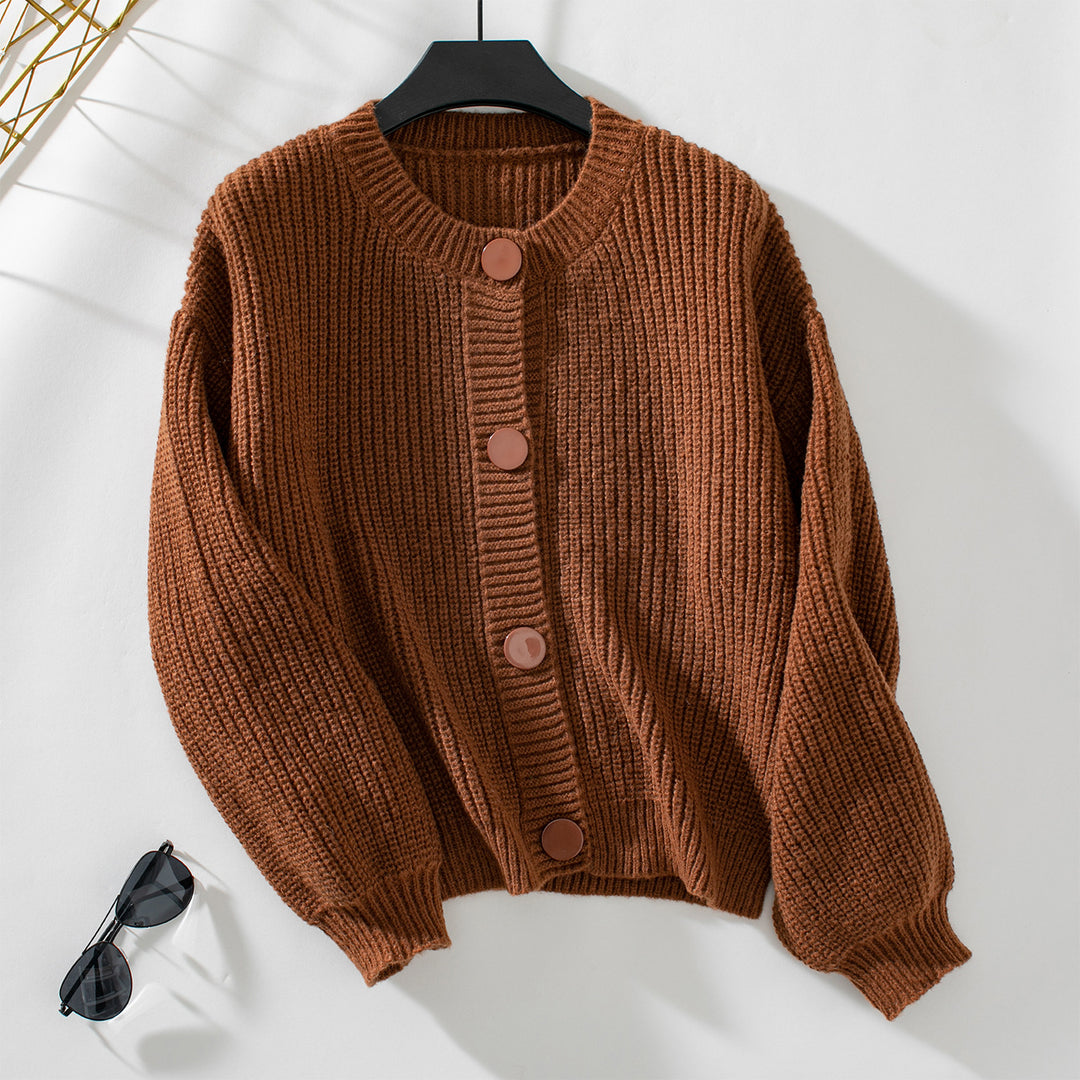 Damen gemütliche Strickjacke mit großen Knöpfen und lässigem Schnitt R&B