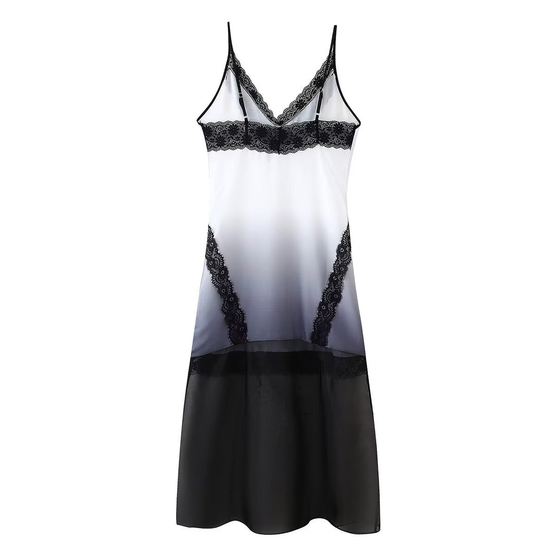 Damen Nachtkleid mit eleganter Spitzenverzierung und gradientem Farbverlauf R&B