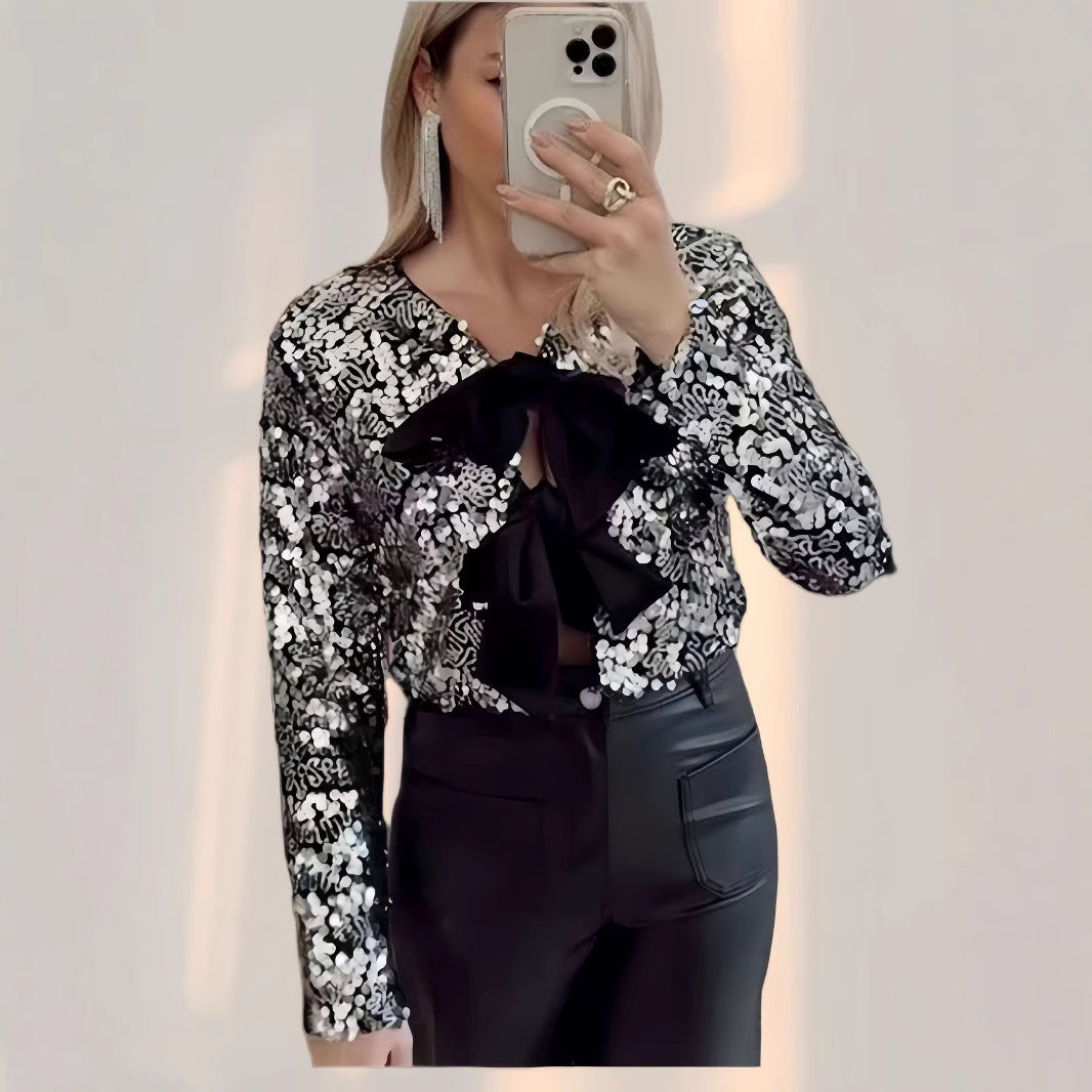 Damen Glitzernde Bluse mit Schleifendetail R&B