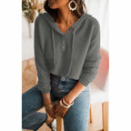 R&B | Damen Lockere Passform Stricktextur Knopfdetails Verstellbare Kapuze