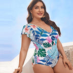 Damen Eleganter Badeanzug mit floralen Rüschendetails R&B