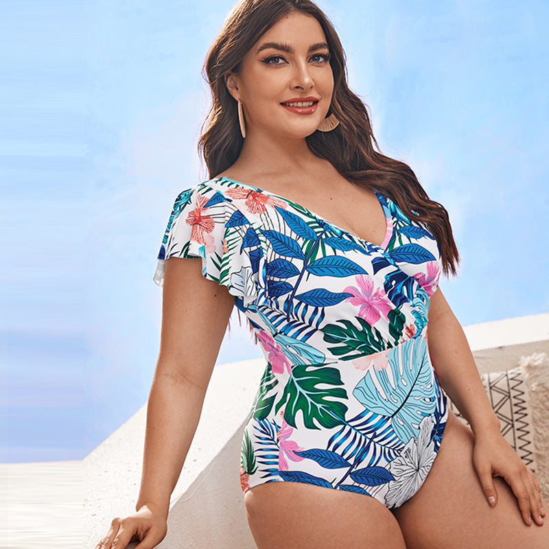 Damen Eleganter Badeanzug mit floralen Rüschendetails R&B
