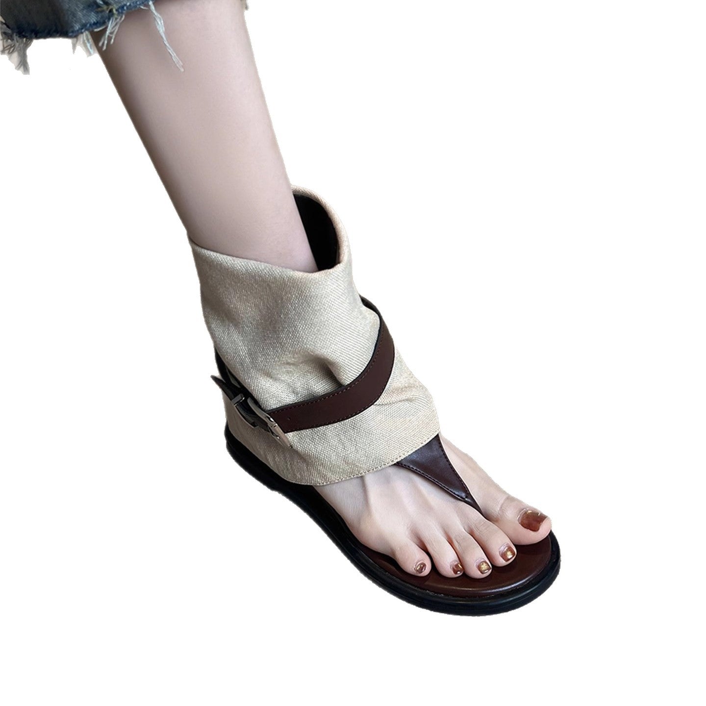 Damen modische Zehensteg-Sandalen mit gestreiftem Übertritt R&B