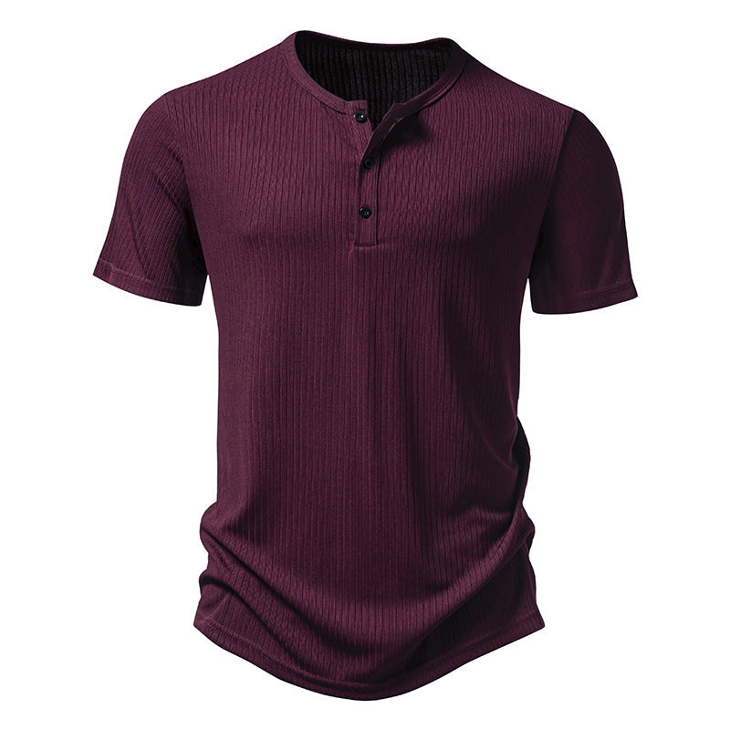 Herren stylisches Kurzarm-Henley-Shirt mit strukturiertem Design und zwei Knopf-Details R&B