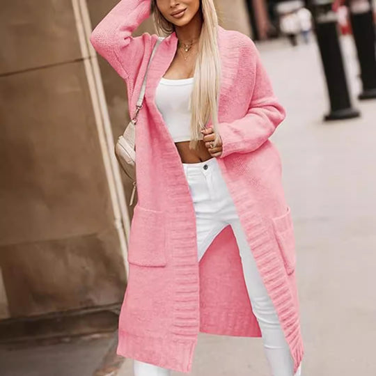 Damen Strickmantel mit lässigem Schnitt und tiefen Taschen R&B