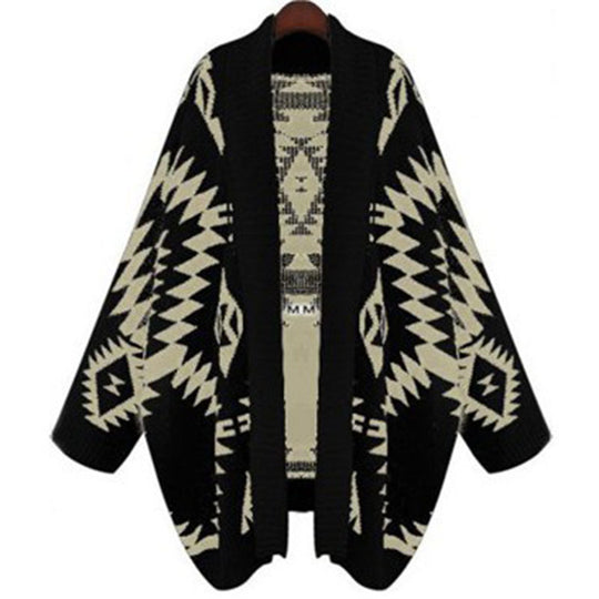 Damen Strickponcho mit auffälligem geometrischem Muster R&B