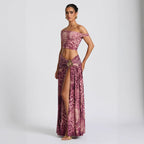 Damen Kleidungsset im stylischen Off-Shoulder-Design mit Raffungen und einzigartigem Muster R&B