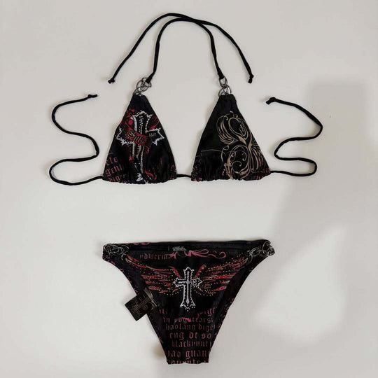 Damen Bikini-Set mit einzigartigem Druck und schimmernden Applikationen R&B