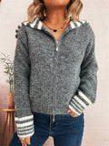 Damen kuschelige Strickjacke mit stilvollem Reißverschluss und modischen Streifen R&B