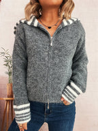 Damen kuschelige Strickjacke mit stilvollem Reißverschluss und modischen Streifen R&B