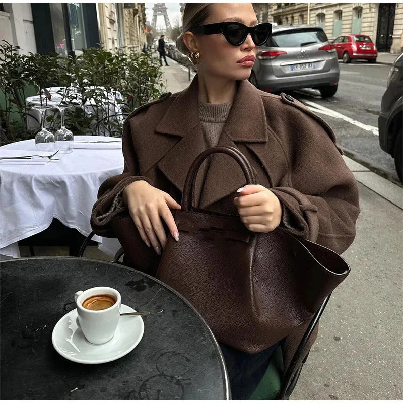 Damen modische Trenchjacke mit taillierbarem Gürtel und eleganten Knöpfen R&B
