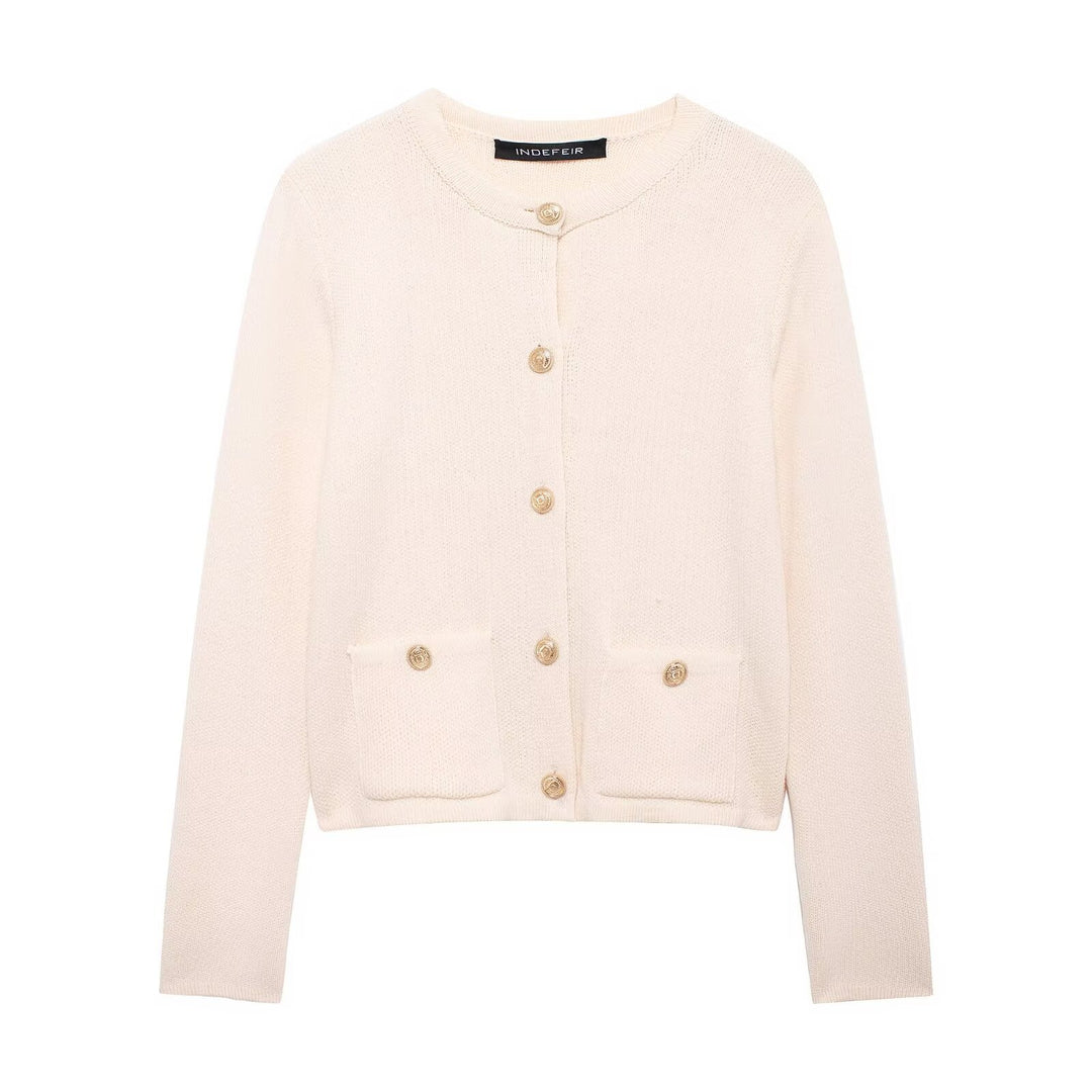 Damen Strickjacke mit schimmernden Knöpfen und Taschen R&B
