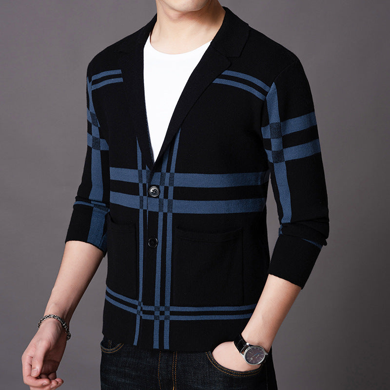 Herren eleganter Strickblazer mit modernem Karomuster R&B