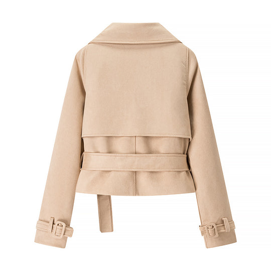 Damen elegante Kunstlederjacke mit Gürtel R&B