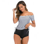 Damen Off-Shoulder Badeoberteil mit hohem Bund R&B