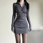 Damen figurbetontes Minikleid mit modernem Reißverschluss und Rippstruktur