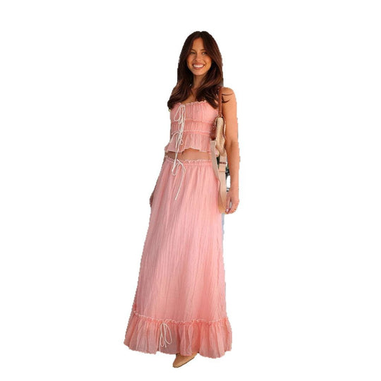 Damen Maxikleid mit verspieltem Rüschensaum und praktischen Bindebändern R&B