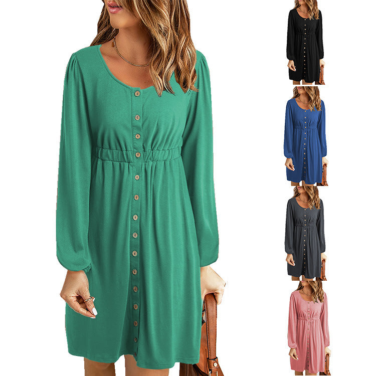 Damen Sommerliches Knopfkleid mit tailliertem Schnitt und langen Ärmeln R&B
