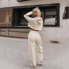 Damen nan Cropped Kapuzenpullover mit Highwaist Cargo-Joggingshose Set R&B