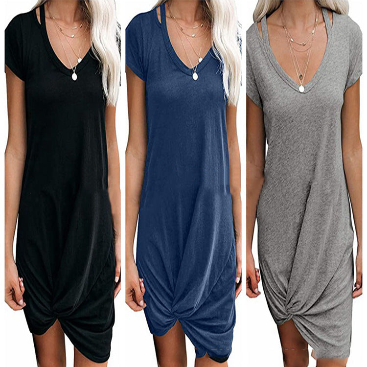 Damen Kurzarm Kleid mit geknotetem Detail R&B