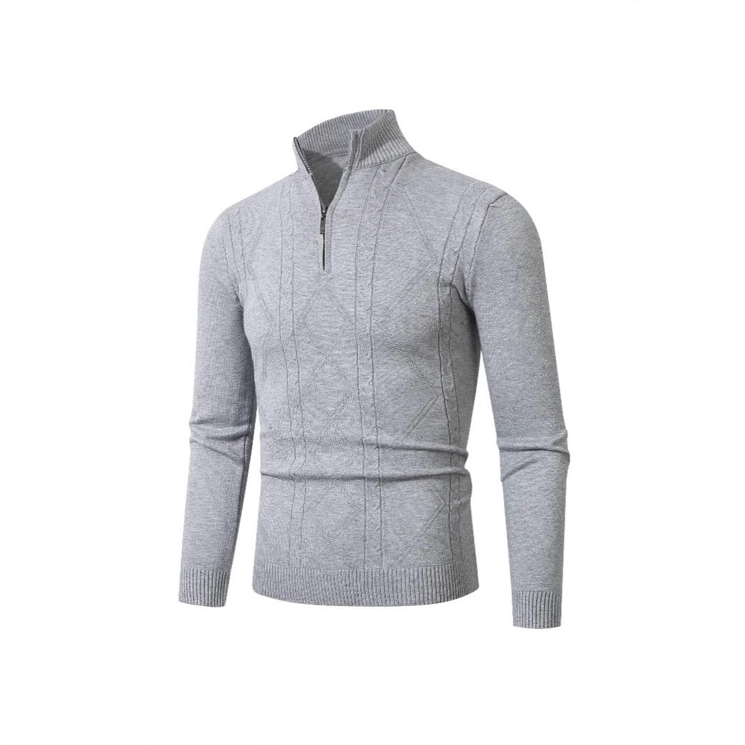 Herren Strickpullover mit modernem Zopfmuster und hohem Stehkragen R&B