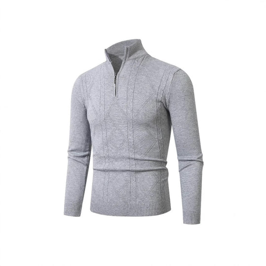 Herren Strickpullover mit modernem Zopfmuster und hohem Stehkragen R&B
