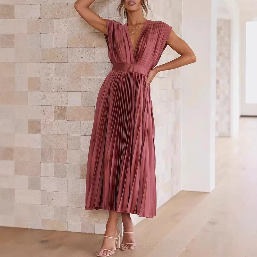 Damen Maxikleid mit Faltenwurf und tiefem V-Ausschnitt R&B